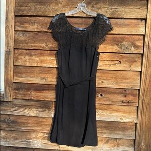 Polo Ralph Lauren wool blend fully lined Elegant Black Lace Dress belted